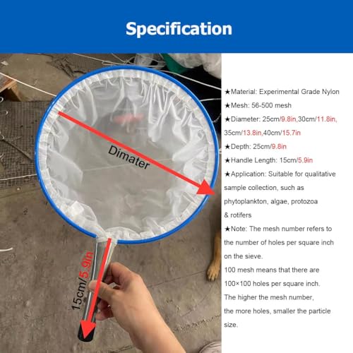 56-500 Fine Mesh Plankton Net - Nylon Sampling Net for Rotifer & Fish Egg Collection | 9.8"-15.7" Diameter Aquatic Research Tool, Ideal for Scientists & Aquarists