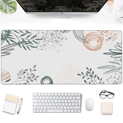 Desk Mat, Abstract Boho Leaves Large Extended Gaming Mouse Pad,Waterproof Non-Slip Rubber Base and Stitched Edges Desk Pad for Work Game Office Home 35.4x15.7in - color: Colour1
