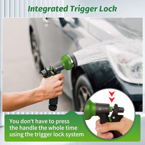 AUTOMAN-Garden-Hose-Nozzle, 2 Pack ABS Water Spray Nozzle with Heavy Duty 7 Adjustable Watering Patterns,Slip Resistant for Watering Plants,Lawn& Garden,Washing Cars,Cleaning,Showering Pets - Green - color: Green ×2