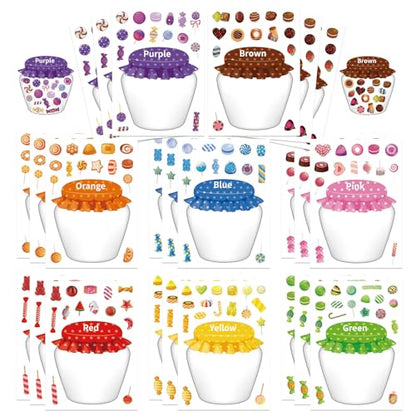 24 Sheets Candy Stickers Colorful, Make Your Own Sweets Jar Sticker for Kids, 8 Color Designs Candy Party Sweets Themed Dessert, Teacher Reward Decals for Home Classroom - style: Sweets Jar