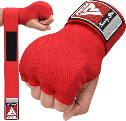 RDX Gel Boxing Hand Wraps Inner Gloves Men Women, Quick 100cm Long Wrist Straps, Elasticated Padded Fist Under Mitts Protection, Muay Thai MMA Kickboxing Martial Arts - color: Red, size: X-Large