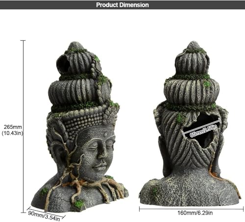 Buddha Head Statue Aquarium Decorations Resin Fish Hideout Betta Cave for Large Fish Tank Ornaments Betta Sleep Rest Hide Play Breed