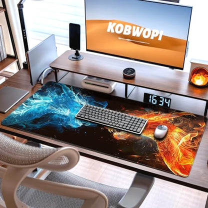 35.4 x 15.7 in, XXL Large Mouse Pad for Desk, Extended Keyboard Mouse Mat for Computer Office, Big Mouse pad with Stitched Edges, Gaming Pc-Ice Dragon fire Dragon - color: Ice Dragon fire Dragon