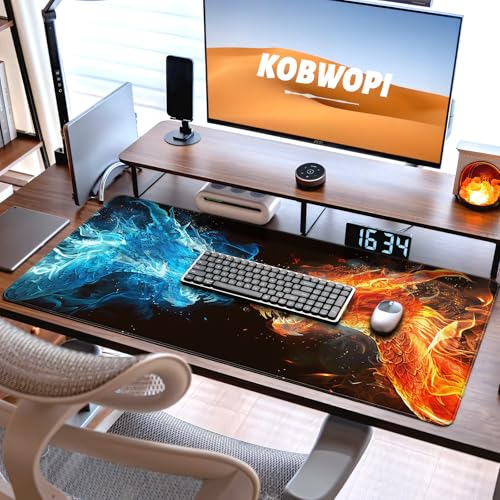 35.4 x 15.7 in, XXL Large Mouse Pad for Desk, Extended Keyboard Mouse Mat for Computer Office, Big Mouse pad with Stitched Edges, Gaming Pc-Ice Dragon fire Dragon - color: Ice Dragon fire Dragon