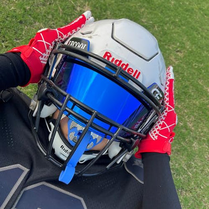 LeCool Football Mouth Guard with Connected Strap- 3D Beast Chrome Adult and Youth Mouth Guard-Mouth Piece for Sports for Maximum Air Flow and Teeth Protection - color: Blue-silver