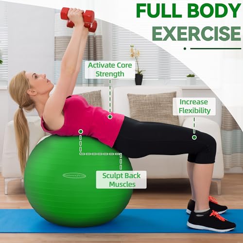 Fitvids Anti-Burst and Slip Resistant Exercise Ball Yoga Ball Fitness Ball Birthing Ball with Quick Pump - color: Green, size: L(23-26in/58-65cm)