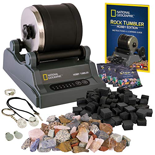 National Geographic Hobby Rock Tumbler Kit – Durable Leak-Proof Rock Polisher with 7-Day Timer, Complete Rock Tumbling Kit with Grit, Jewelry Settings & GemFoam Polish, Educational STEM Science Kit - style: Hobby Kit with GemFoam