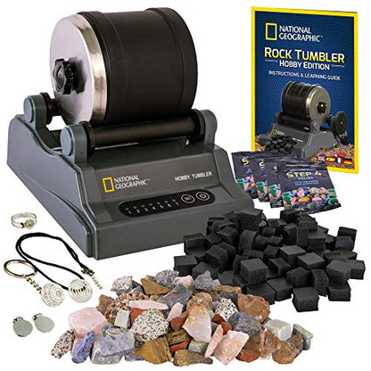 National Geographic Hobby Rock Tumbler Kit – Durable Leak-Proof Rock Polisher with 7-Day Timer, Complete Rock Tumbling Kit with Grit, Jewelry Settings & GemFoam Polish, Educational STEM Science Kit - style: Hobby Kit with GemFoam
