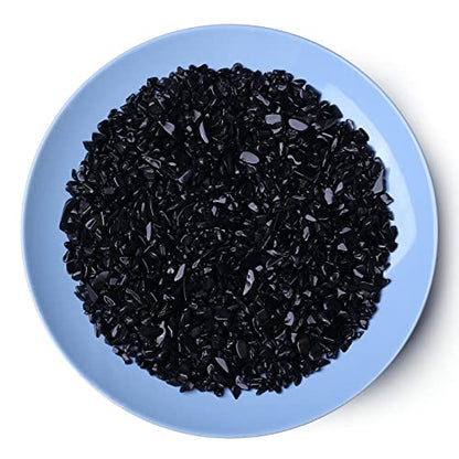 LAIDANLA Obsidian Crushed Stone Crystal Chips Bulk Natural Gemstones Healing Reiki Crystals Mini Quartz Vase Filler Aquarium Gravel 100g - color: Black- Obsidian, size: 0.22 Pound-（0.2"-0.28"）
