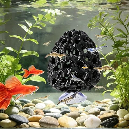 Betta Fish Hide Cave with Suction Cup, Shrimp Dome Hiding Shelter, Aquatic Shrimp Habitat & Hiding House, for Fish and Shrimp Resting and Hiding, Aquarium Decoration Accessories (Black)