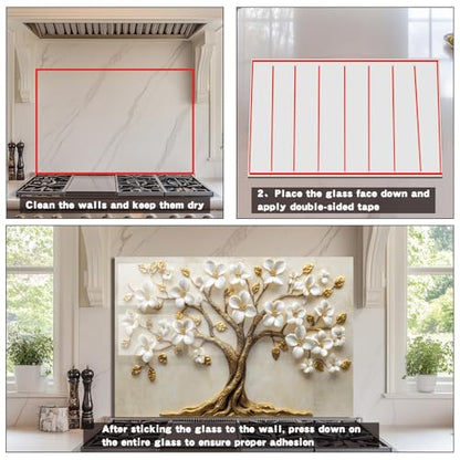 Evgosm Tempered Glass Backsplash for Kitchen, Flowers Stove Splashback, Glass Backsplash, Used for Kitchen Wall Protection and Decoration, Easy to Install and Clean. (30x16'')