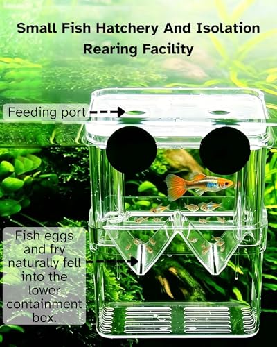 Aquarium Fish Breeding Box, Acrylic Double Layer Fishes Isolation Box/Baby Fishs Hatchery/Fry Breeder Box for Guppy,Tropical Fishes, Floating Fish Incubator Tank Divider with Suction Cups