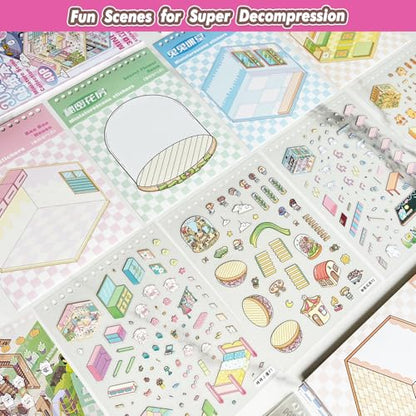 3D Sticker Scene Book 20 Sets 3D House Stickers Therapy DIY Stickers Miniature Cozy Room Sticker Scenes for Adults Relief Stress Funny Gift for Holiday (Pink 2)
