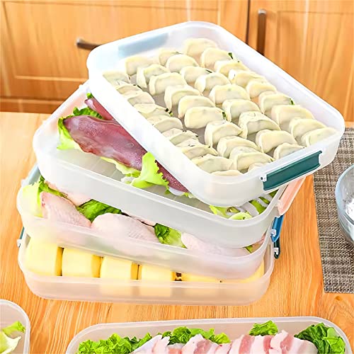 2 Layer Plastic Bacon Box, Deli Meat Saver Cold Cuts Fridge Keeper, Cheese Food Storage Container with Lid for Refrigerator, Shallow Low Profile Christmas Cookie Holder (blue) - color: blue