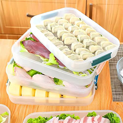 2 Layer Plastic Bacon Box, Deli Meat Saver Cold Cuts Fridge Keeper, Cheese Food Storage Container with Lid for Refrigerator, Shallow Low Profile Christmas Cookie Holder (blue) - color: blue