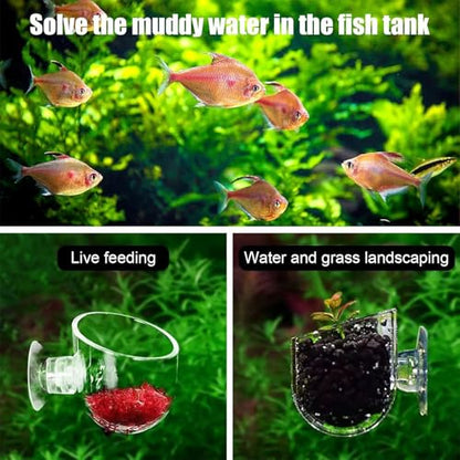 KABASI 3 Pack Aquarium Plant Holder Pot, Red Worm Fish Shrimp Feeder, Clear Acrylic Aquatic Plant Cup with Suction Cups for Home Fish Tank Aquascape Decor