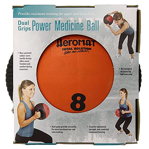 AEROMAT Dual Grip Power Medicine Balls for Abdominal Training and Rotational Movements - 9" Diameter - Weights Color-Coded - style: 8 lbs - Black/Orange