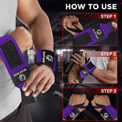 Elastic Cotton Weightlifting Wrist Wraps with Thumb Loops, 1 Pair - color: Purple, style: 12" – Queen of Lifts