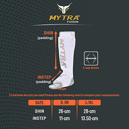 Mytra Fusion Shin Pads Instep Protector Kick Boxing Muay Thai Training Elasticated Shinpads (Red, L/XL)