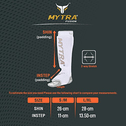 Mytra Fusion Shin Pads Instep Protector Kick Boxing Muay Thai Training Elasticated Shinpads (Red, L/XL)