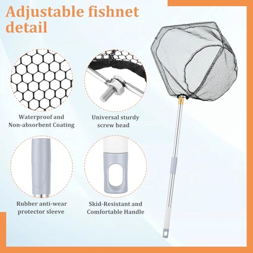 Fishing Net with Adjustable Handle, 41–85Inch Fish Net with Foldable Landing Net Suitable for Catching Salmon, Trout, Bass and Other Fish Species for Kayaking or Fly Fishing Enthusiasts