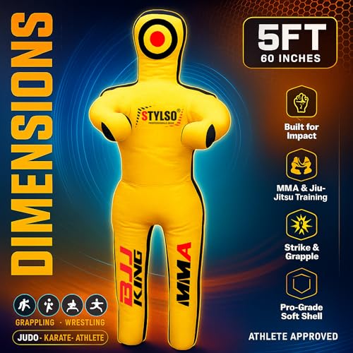 Unfilled Grappling Dummy – Adult Life Size Wrestling & BJJ Training Dummy, MMA Jiu Jitsu Judo Takedown & Throwing Practice, Heavy-Duty Triple-Stitched Canvas Submission Dummy - color: Yellow, size: 5ft / 60"