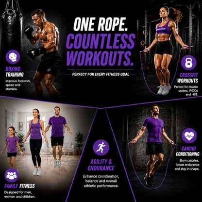 WOD Nation Adjustable Speed Jump Rope For Men, Women & Children - Blazing Fast Fitness Skipping Rope Perfect for Boxing, MMA, Endurance - color: Purple