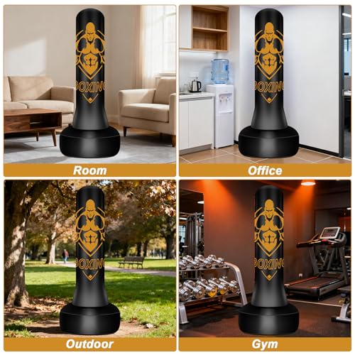 Freestanding Puncing Bags for Adults Teens, Heavy Bag with Stand Boxing Bag with Boxing Gloves, Electric Air Pump, Reflex Ball, 70" Kickboxing Bag for Training MMA Muay Thai Gym - color: Black