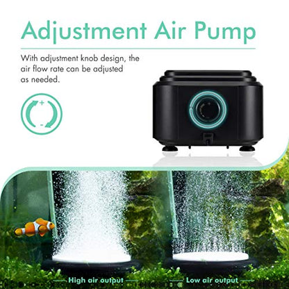 hygger Quiet <30dB Aquarium Air Pump, Adjustable Low Decibel Oxygen Fish Tank Pump 2 Air Outlets Ultra Silent Powerful Aerator Pump with Accessories Max 80GPH/160GPH/255GPH(10W, Up to 600Gallon) - size: 10W, Up to 600Gallon