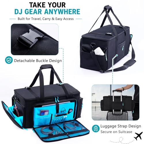 Rolling DJ Cable Bag with Wheels, DJ Equipment Bag with Laptop Compartment - color: Blue, size: With Wheels