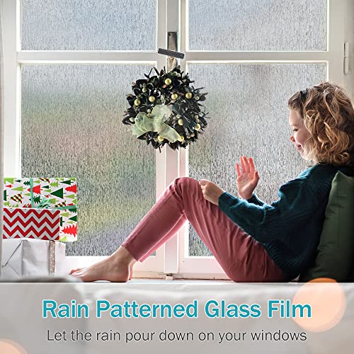 Rain Glass Window Film Privacy Static Window Clings Decorative Glass Sticker for Home Office Removable UV Protection Heat Control 17.7 x 78.7 inches
