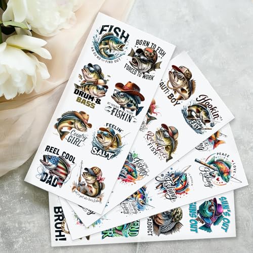 Fishing Enthusiast 4 PCS UV DTF Stickers, Suitable for 16 oz Insulated Mugs, Glass Jars, Mugs, Laptops, and Tables High Adhesion Cup Wraps