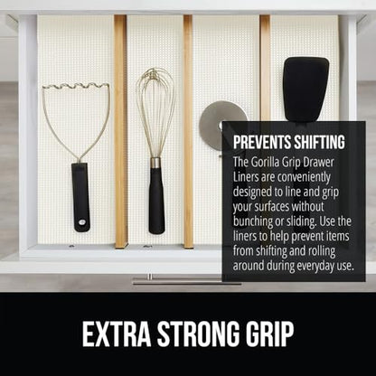 GORILLA GRIP powerGRIP Drawer Shelf and Cabinet Liner, Thick Strong Hold, Non-Adhesive Liners Protect Kitchen Cabinets and Cupboard, Bathroom Drawers, Easy Install, Breathable Mat, 12" x20' Snow White - color: Snow White, style: 12" x 20'