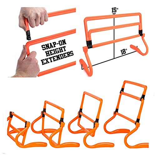 Adjustable Speed Training Hurdles Fitness & Speed Training Equipment with Agility Ladder - Plyometric Fitness & Speed Training – Hurdle/Obstacles for Soccer, Football, Track & Field - color: Orange