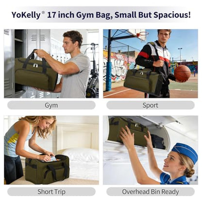 25L Small Gym Sport Duffle Bag, 17 inch, Olive Green - color: Olive Green