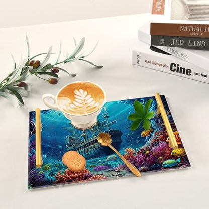 Undersea Vanity Tray,Bathroom Tray,Jewelry Storage Dresser Tray Kitchen Sink Toilet Tank Tray Organizer for Candle Plant Perfume Shampoo Towel Home Decor 7.87 * 11.81in 2010999