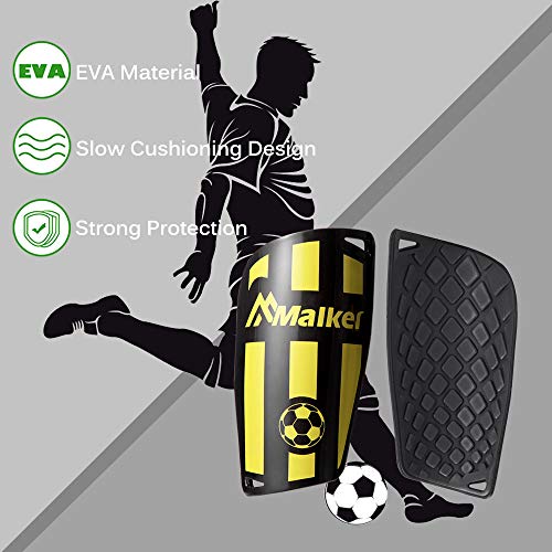 Malker Soccer Shin Guards for Kids Youth Adults Shin Guards Pads with Sleeves, Lightweight and Compact, Protective Soccer Equipment - color: Yellow, size: Small
