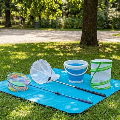 FishNetButterfly Net Insect Habitat Cage with FoldingBucketandTelescopic Handle forOutdoorCapturing of SmallFishShrimpButterflies - color: green
