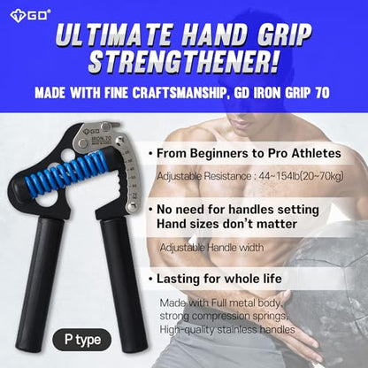 GD IRON GRIP 70 Grip Strength Trainer Hand Gripper Forearm Strengthener