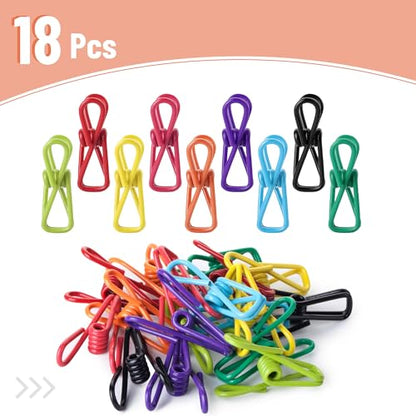 Mr. Pen- PVC-Coated Utility Clips, 2 Inch, 18 Pack, Colorful, PVC-Coated Steel Chip Bag Clips for Sealing Food, Paper Holder, Clothesline Clip for Laundry Hanging, Kitchen Bags, Clothes Pins