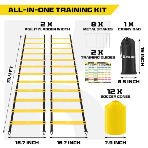 2 Pack 20ft Agility Ladder Set, 40ft Total Adjustable Speed Ladder - color: Yellow
