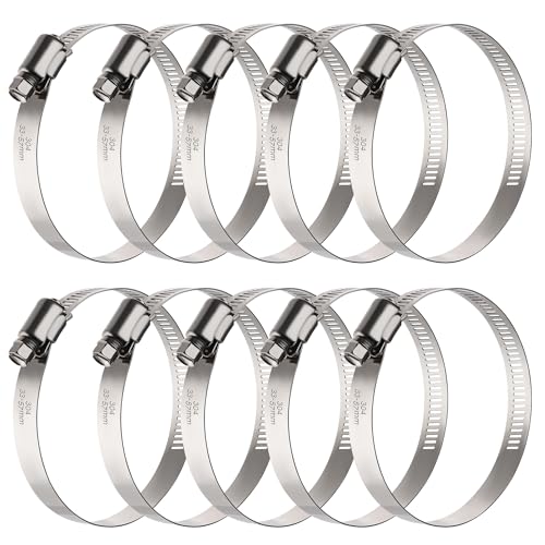 10PCS Hose Clamps Stainless Steel Adjustable 1-5/16"–2-1/4"(33-57mm) Worm Gear Hose Clamp, Heavy Duty Metal Small Hose Clamps for Automotive, Pipe, Radiator Plumbing, Fuel Line - size: 1-5/16"-2-1/4"(33-57mm)