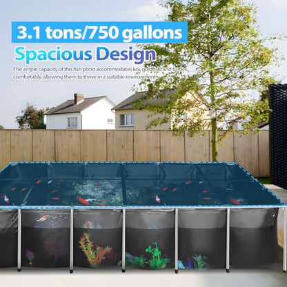 Hemobllo Above Ground Pool with Clear Viewing Panel and Drain Valve, 750 Gal Canvas Fish Pond for Outside Rectangular Goldfish Tank with Stainless Steel Frame for Backyard Breeding Koi Outdoor - Black