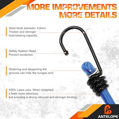 A ANTELOPE 8PK 36" Bungee Cords Premium Heavy Duty Rubber with Hooks (Blue) - style: 36" x 8pcs