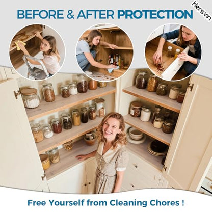 Hersvin Shelf Liners 18 in x 20 ft EVA Drawer Mats, Non-Adhesive Cupboard Protector, Kitchen Cabinet Lining Fridge Liner (Clear Stripe, 45.3x610cm)