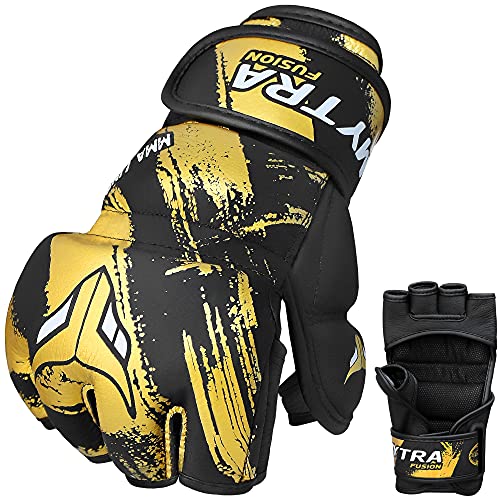 Mytra Fusion MMA Gloves – Grappling Pre-Curved Gloves Real Leather Sparring Gloves for Cage Fighting, Punching, Training, Kickboxing, Muay Thai and Martial Arts - size: Large