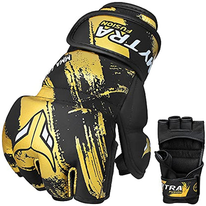 Mytra Fusion MMA Gloves – Grappling Pre-Curved Gloves Real Leather Sparring Gloves for Cage Fighting, Punching, Training, Kickboxing, Muay Thai and Martial Arts - size: Large