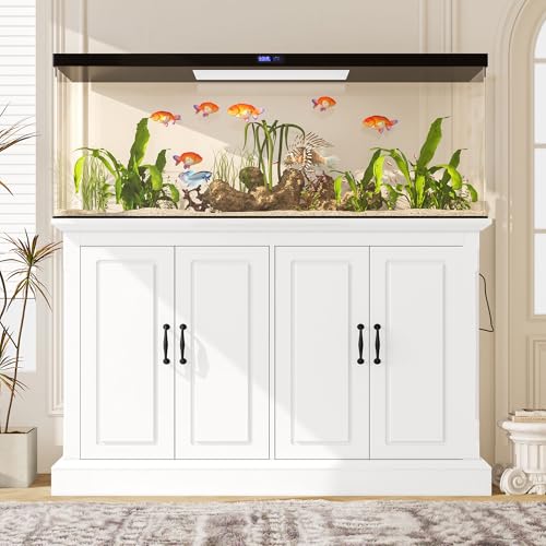 55-75 Gallon Fish Tank Stand with Power Outlet, Farmhouse Aquarium Stand with Storage, Heavy Duty Fish Tank Table & Terrarium Stands with Cabinet for Turtle Tanks Reptile, 880LBS - color: White, size: 55-75