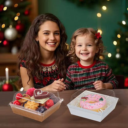 100Pack 4 Inches Charcuterie Boxes with Clear Lids - Bakery, Chocolate Covered Strawberries, Mini Cake, Pie Boxes - Perfect for Christmas, Valentine's, Halloween - color: White