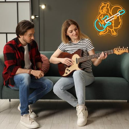 Squirrel Guitar Neon Sign for Wall Decor Beer Bar Guitar Neon Light, USB Powered Orange Squirrel Music Led Light Sign for Bar Live Music,Man Cave,Home, Party,Office, Bedroom - style: Squirrel Guitar